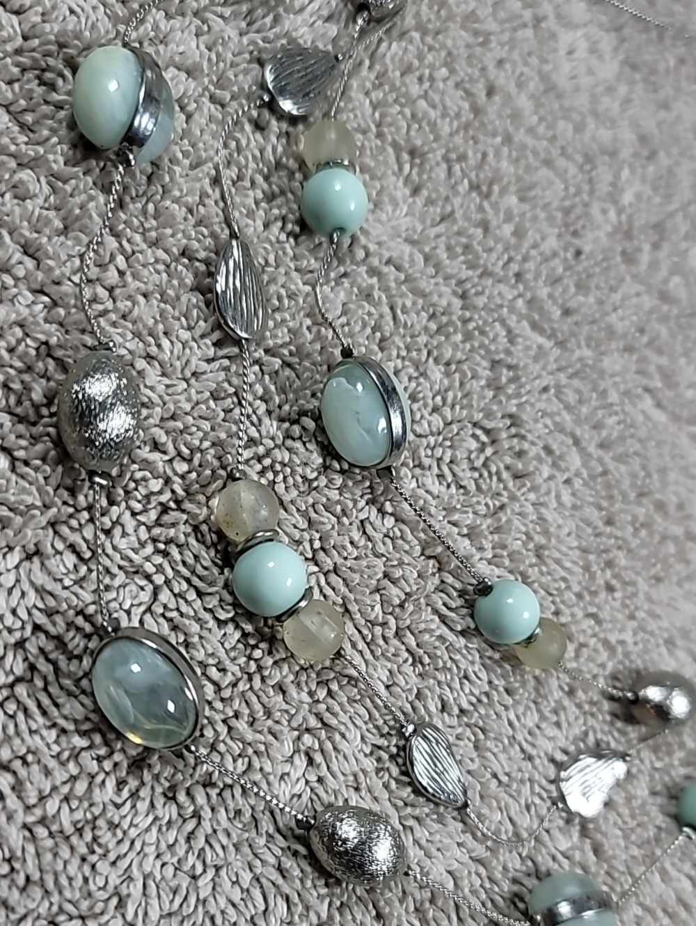 New York & Company Silver Necklace with Mint Green and Cream Beads